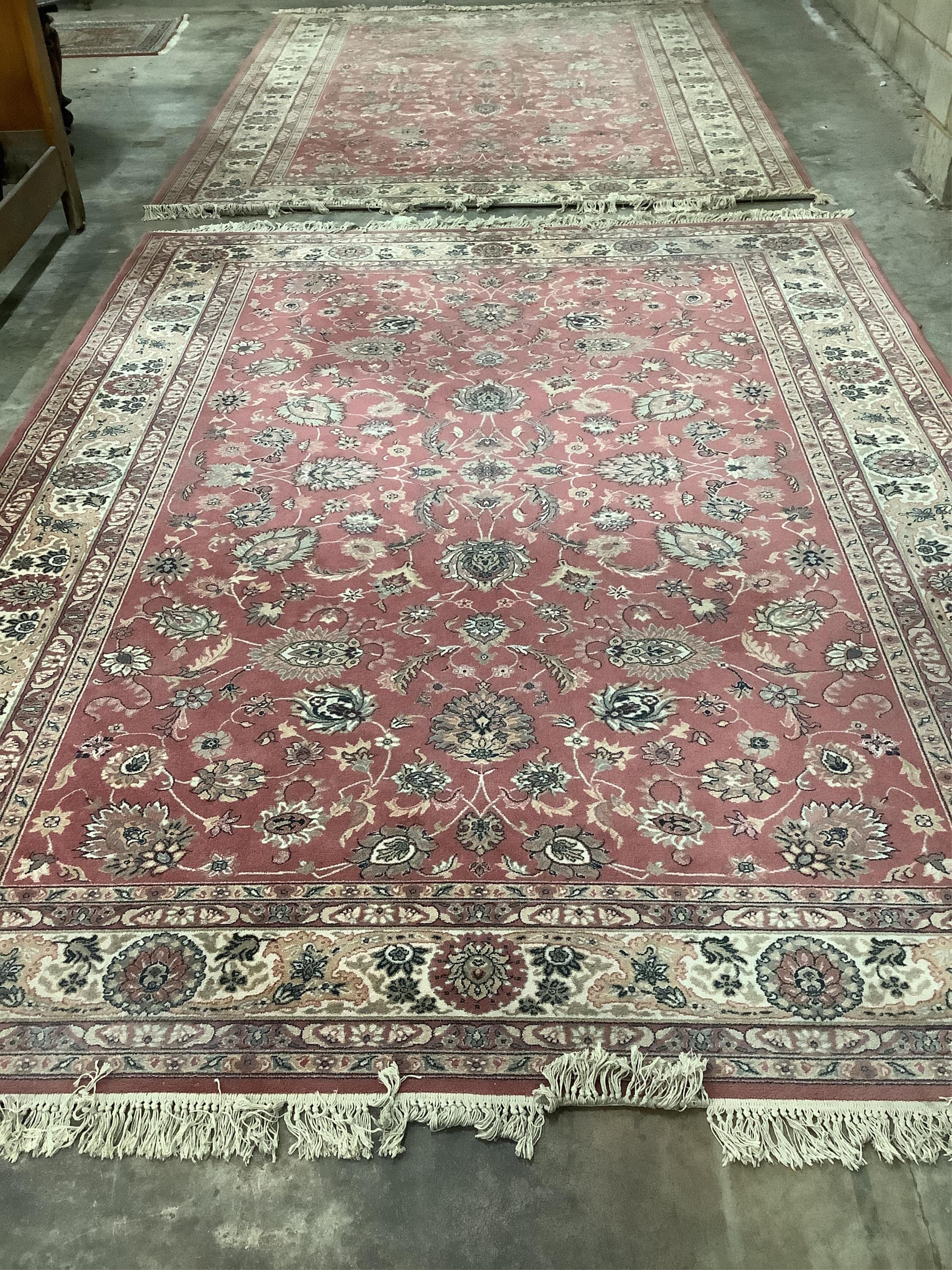 A Kashan style peach ground machined carpet, 360 x 274cm. Condition - fair to good, will require cleaning